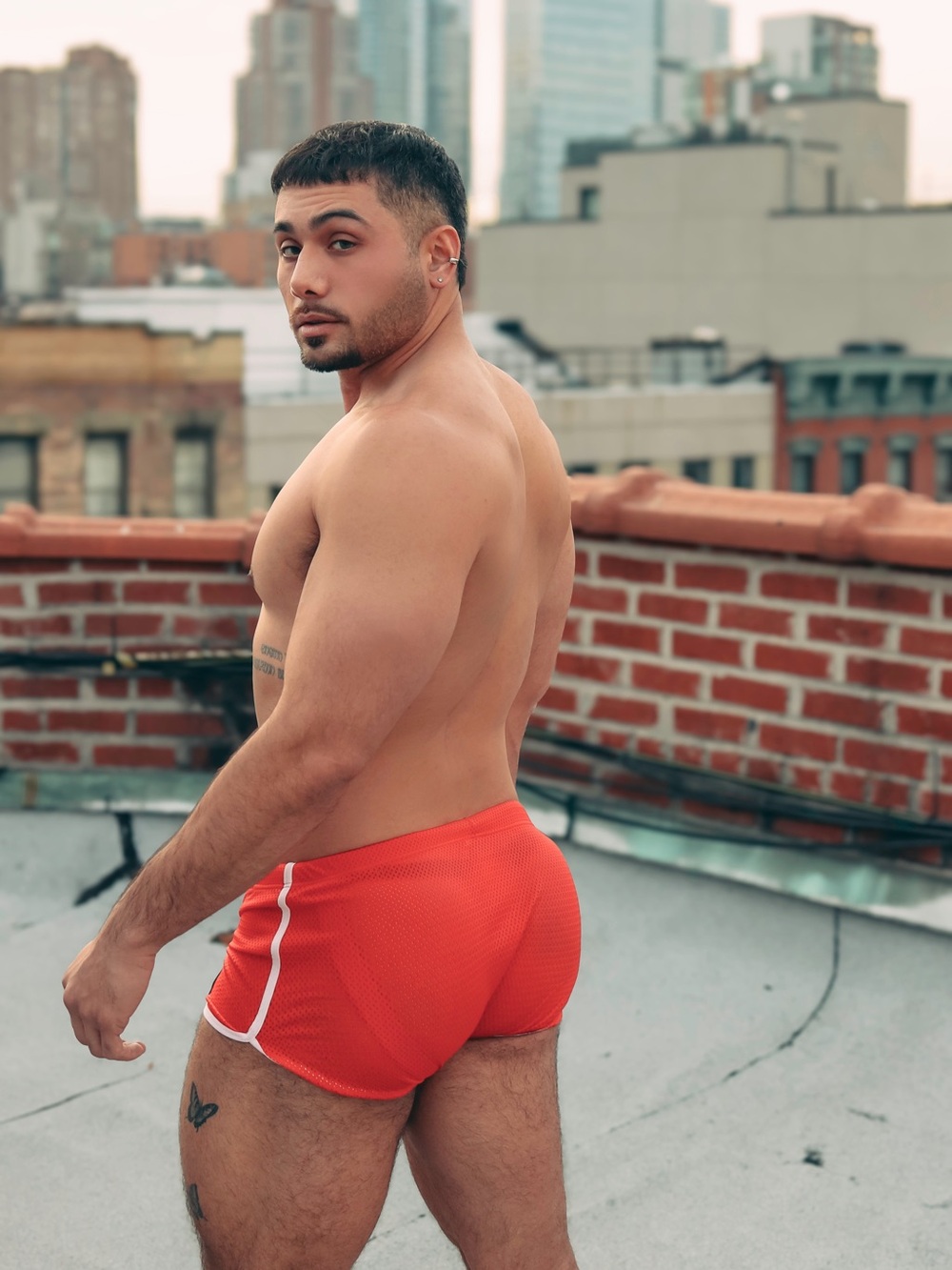 Men's Red Athletic Mesh Shorts - Built in Jockstrap - Picture 3 of 7